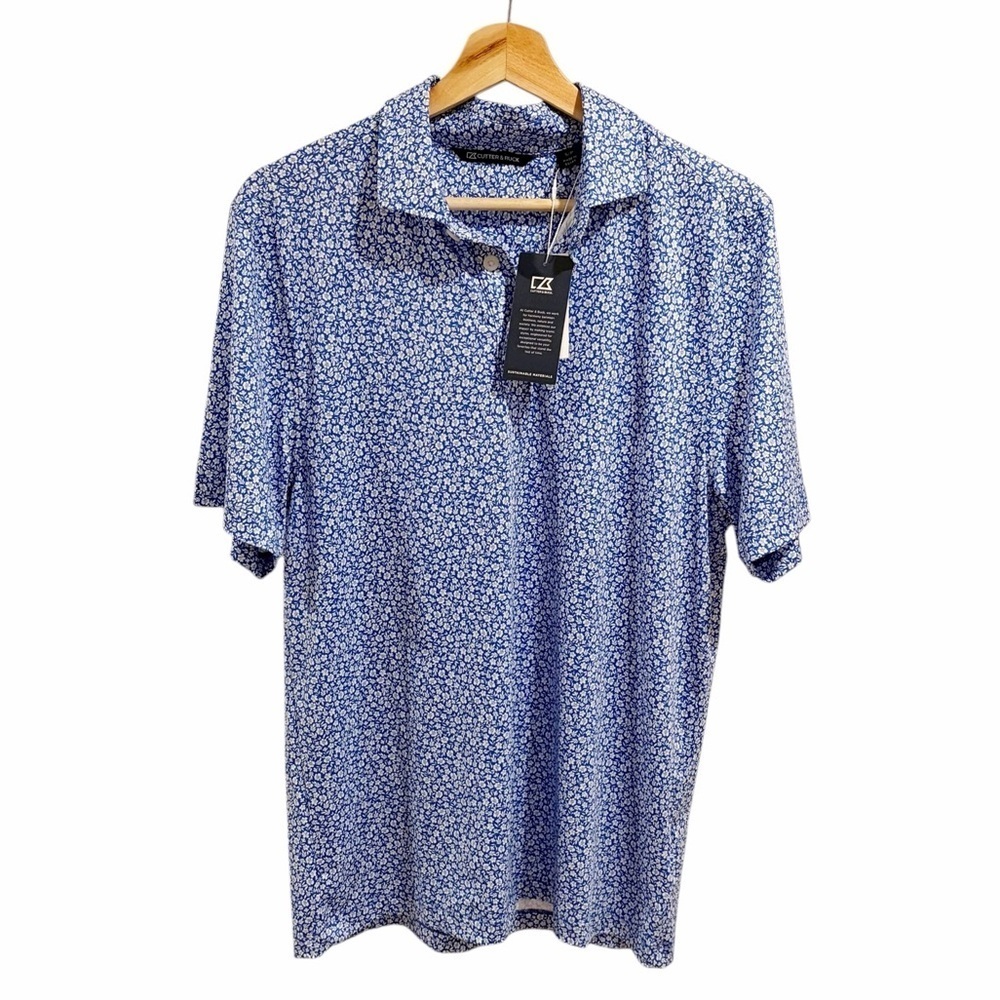 NWT Cutter & Buck Pike Eco Floral Print Polo Wolf Embroidery size Small